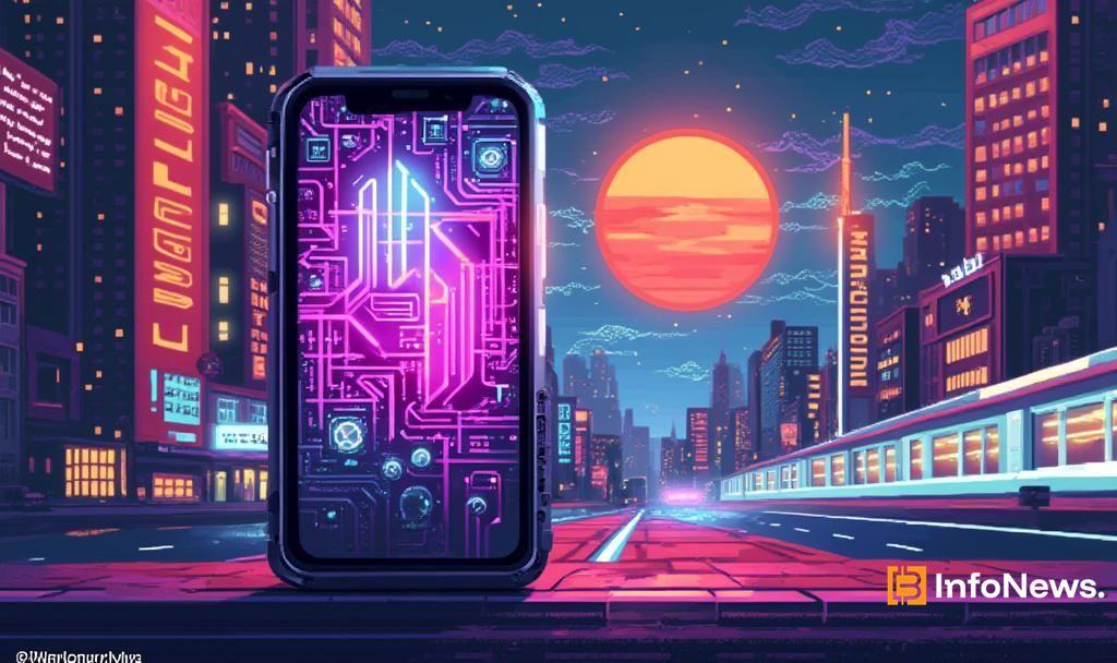 8bit smartphone web3 cityscape