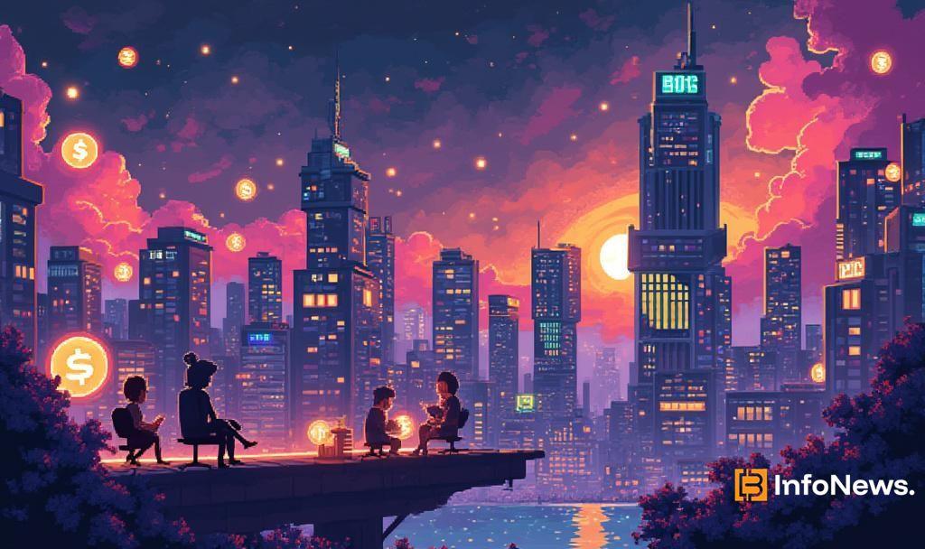 futuristic city pixel art finance