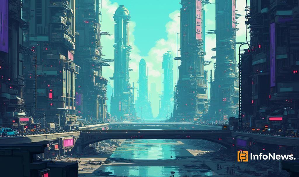 futuristic city pixel art topdown