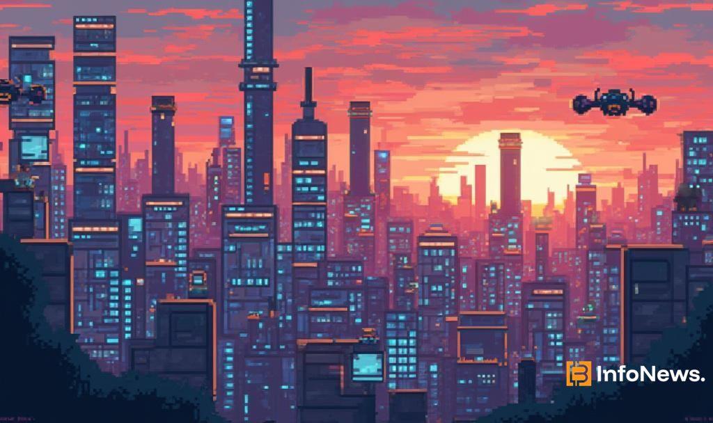 futuristic city sunset pixel art