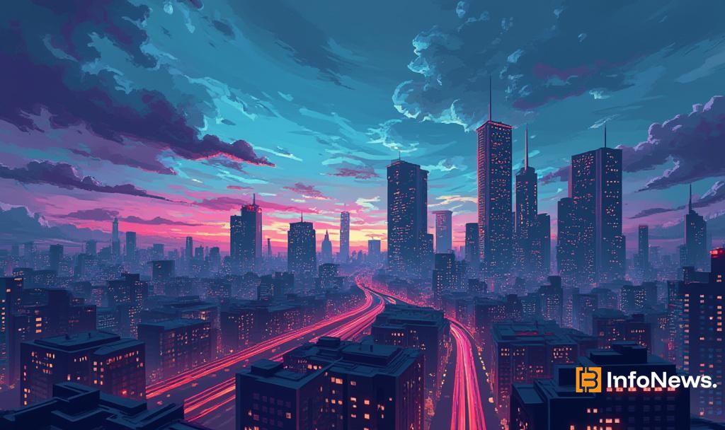 futuristic cityscape dusk pixel art