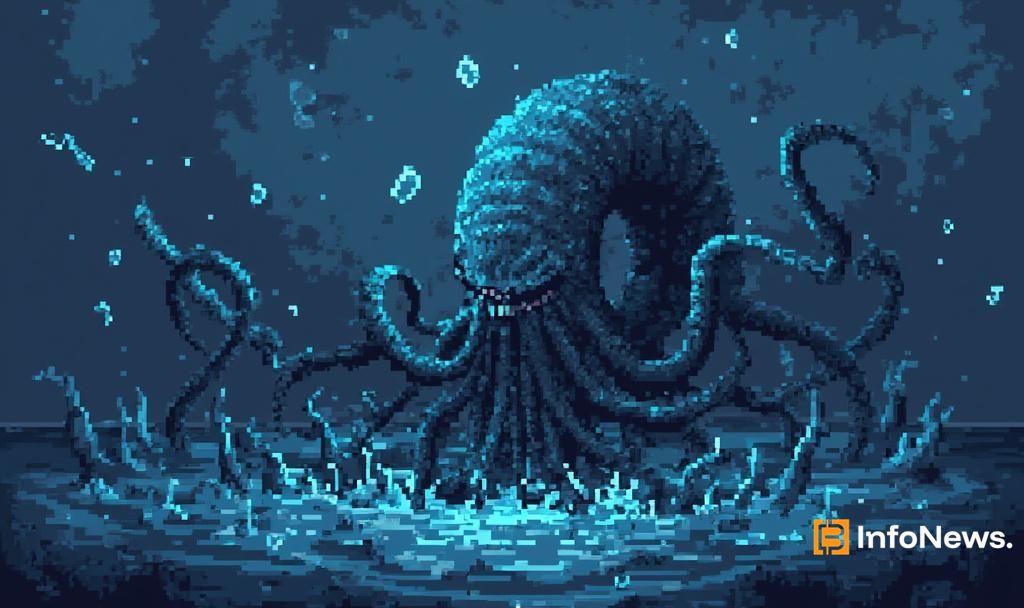 pixel art kraken in ocean