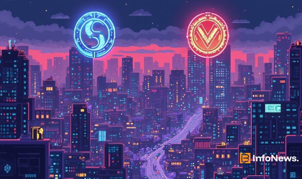 pixelated futuristic city altcoins