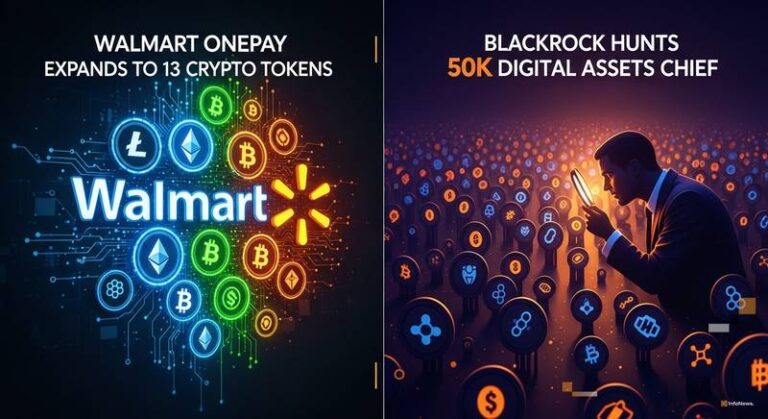 Walmart OnePay Expands to 13 Crypto Tokens as BlackRock Hunts $350K Digital Assets Chief